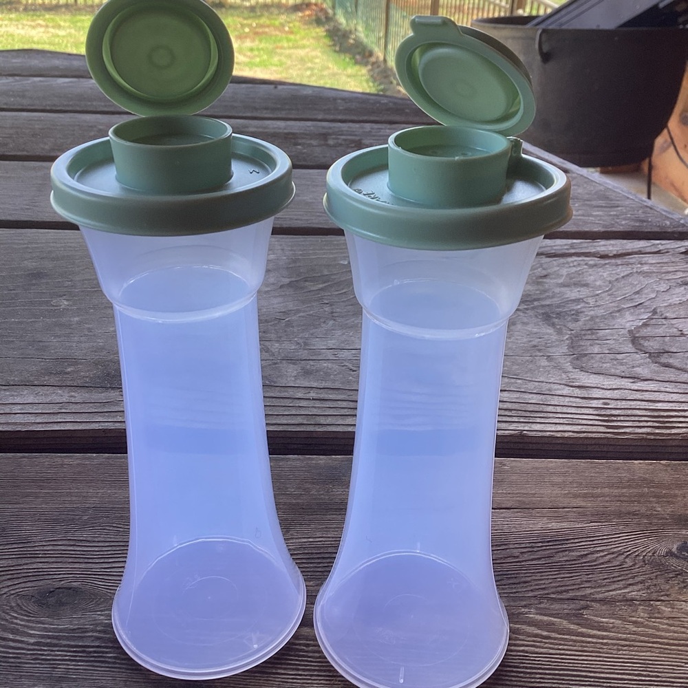 Tupperware Salt and Pepper Shakers - one set in Early Roots (green)